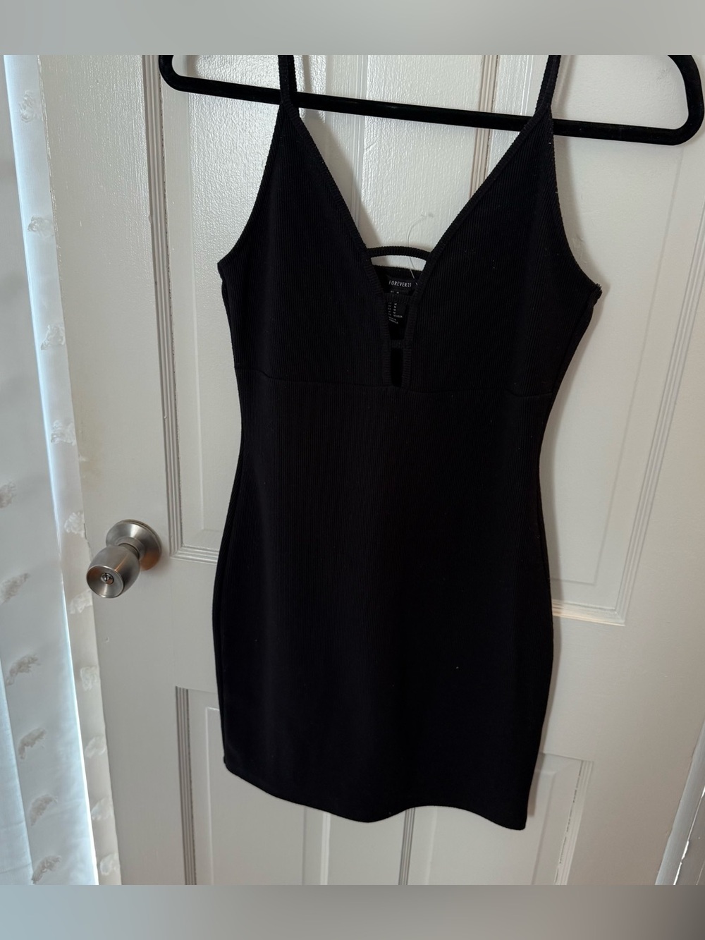 Forever 21 Black V-Neck Ribbed Bodycon Mini Dress